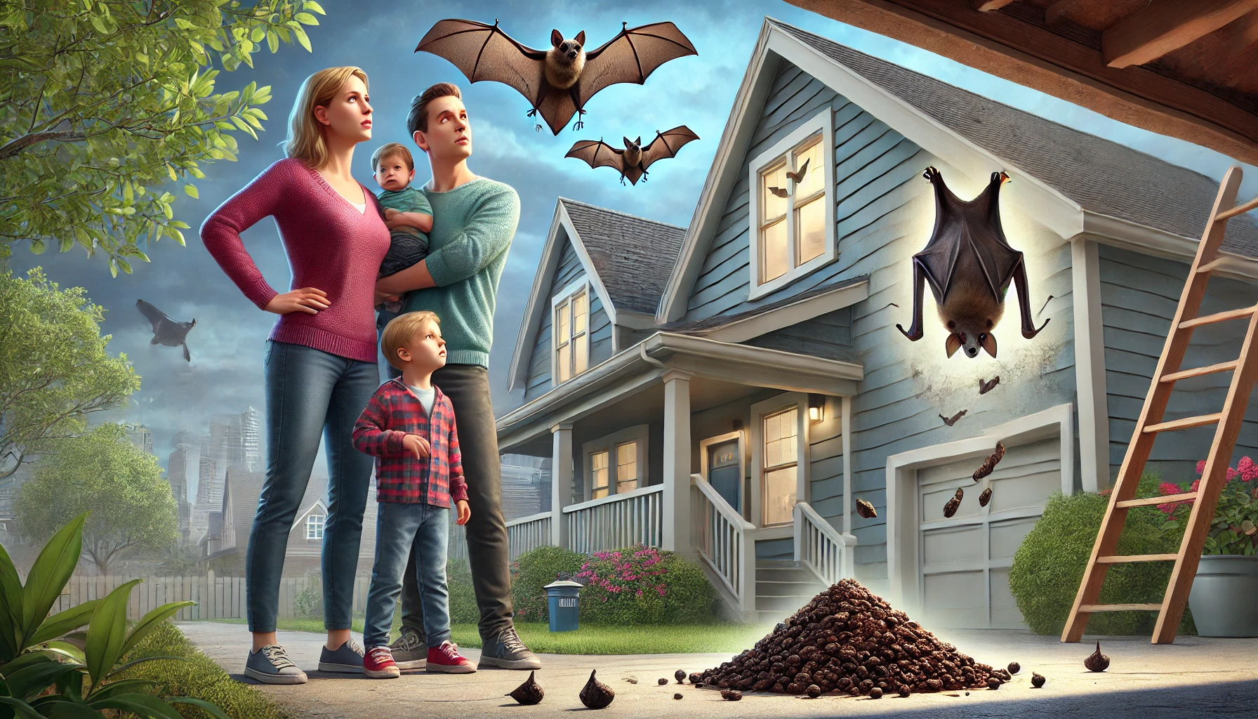 Family utilizing Critter Removal services to get rid of the bats in their home and prevent it from happening again.