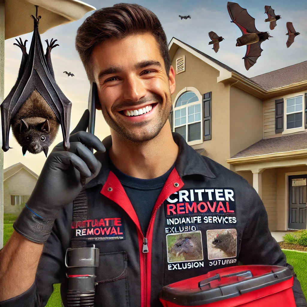 Critter Removal employee on the phone removing bats from a home